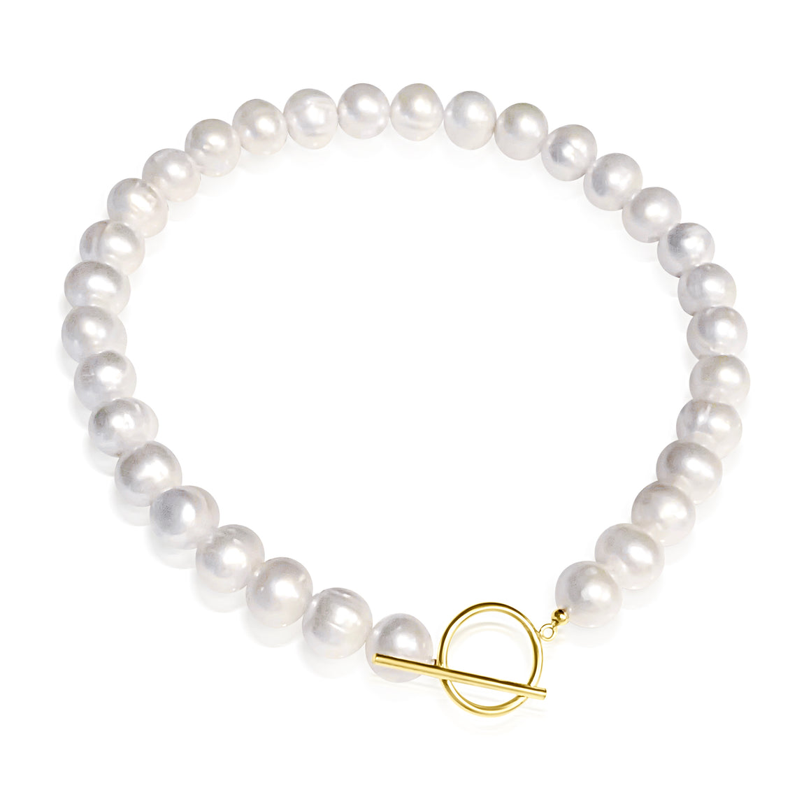 La Rotonde Large Round White Freshwater Pearl Toggle Collar Necklace