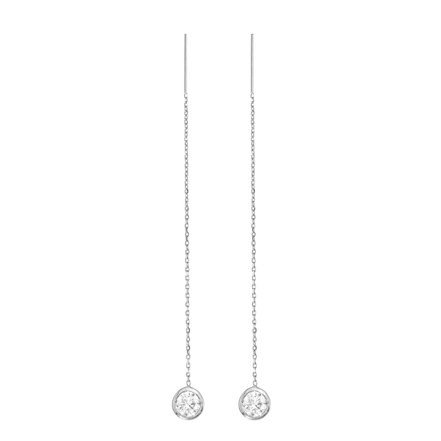 Sterling Silver Lab-Grown Diamond Bezel Cable Chain Adjustable Threader Earrings