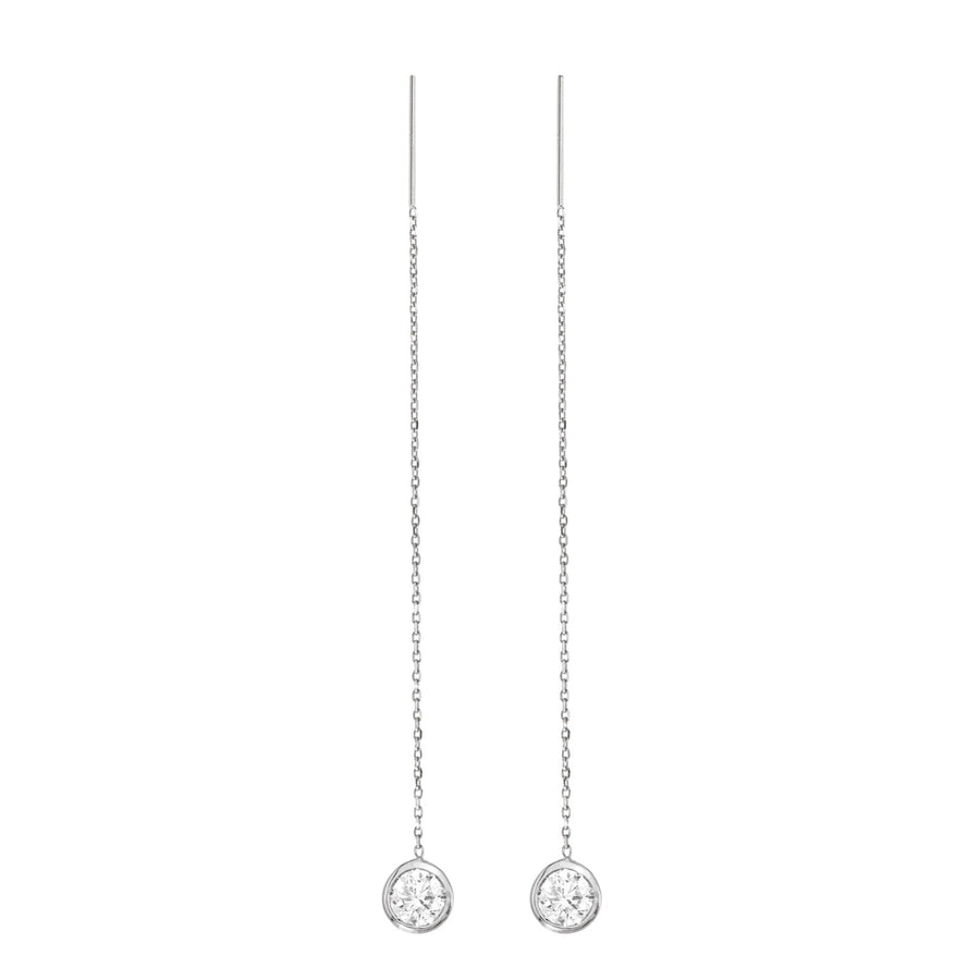 Sterling Silver Natural Diamond Bezel Cable Chain Adjustable Threader Earrings