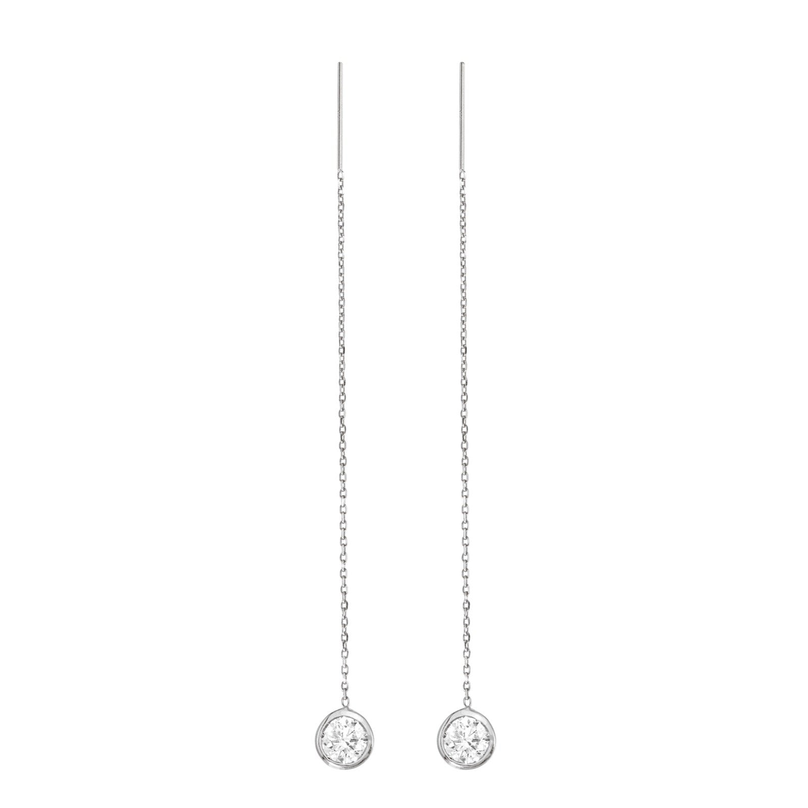 14K White Gold Lab-Grown Diamond Bezel Cable Chain Adjustable Threader Earrings
