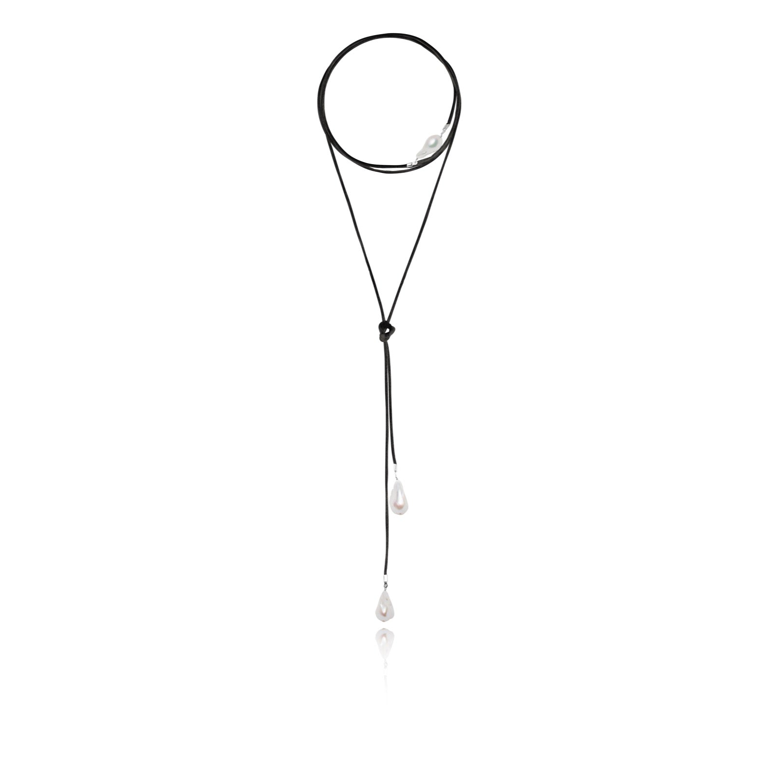 Baroque Freshwater Pearl & Satin Wrap Necklace - Silver