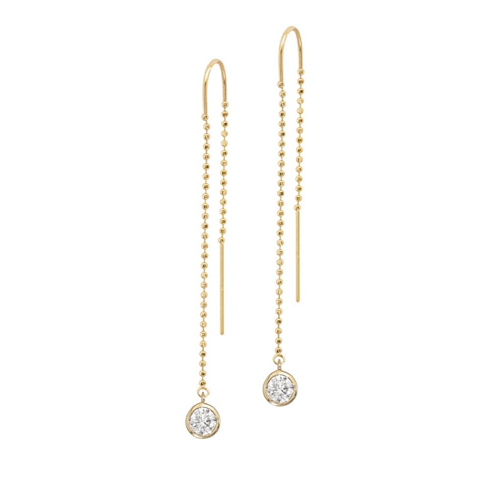 14K Yellow Gold Lab-Grown Diamond Bezel Ball Chain Threader Earrings