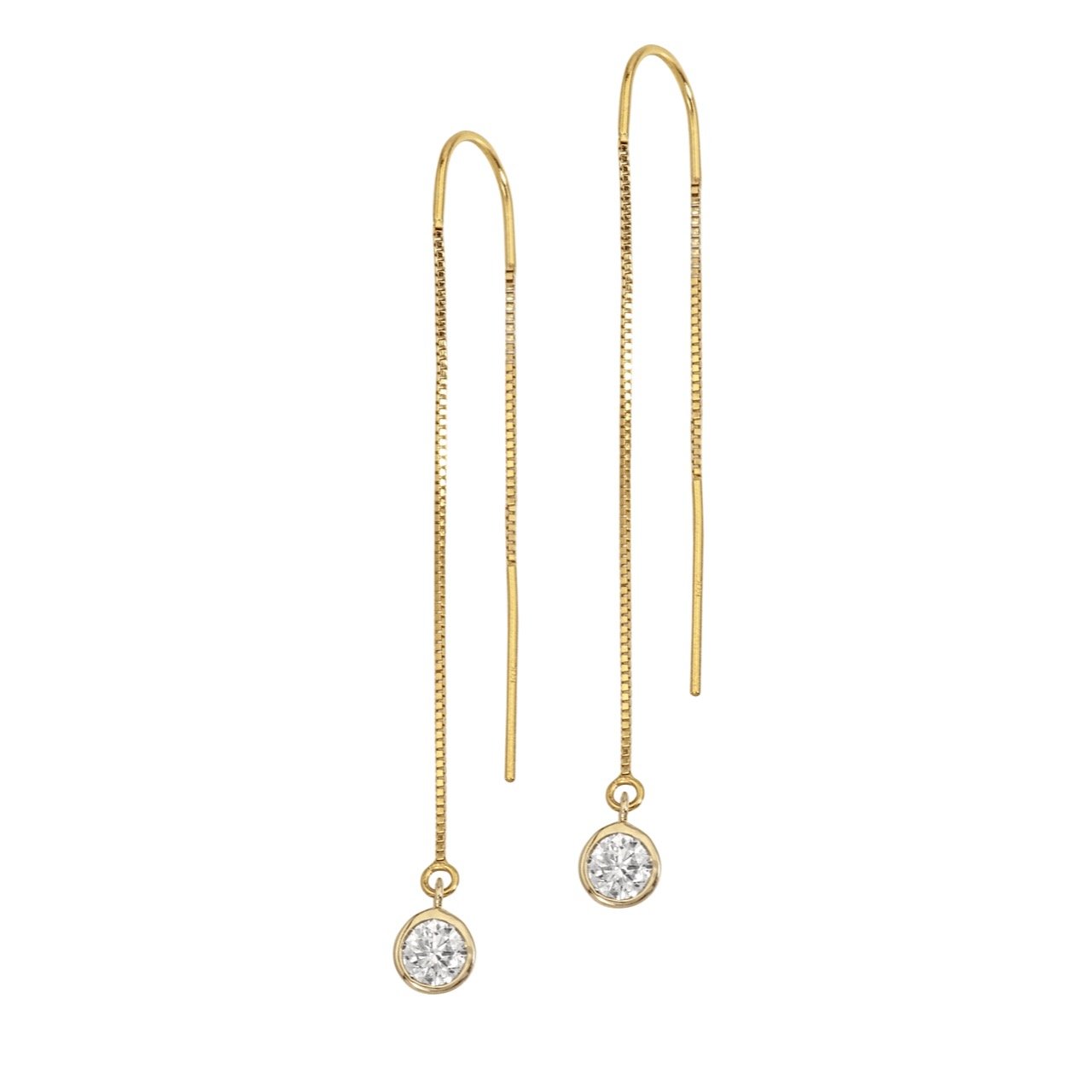 14K Yellow Gold Lab-Grown Diamond Bezel Box Chain Threader Earrings