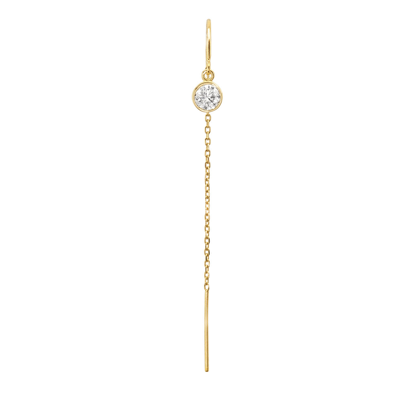 14K Yellow Gold .25 Carat Diamond Bezel Cable Chain Threader Single Earring