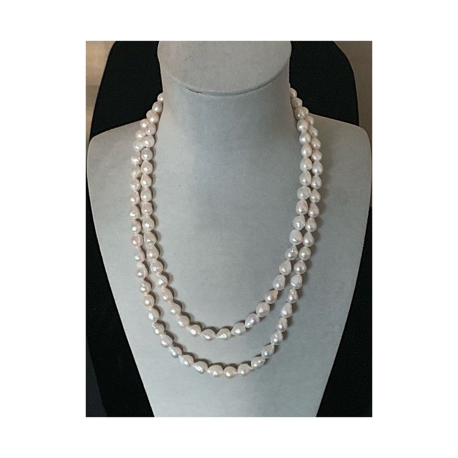 Antibes White Baroque Freshwater Pearl Necklace ~ Sterling Silver Magnetic Clasp