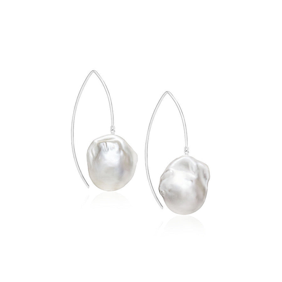 Arc De Triomphe Large White Baroque Freshwater Pearl French Wire Earrings In 14K Gold -Filled