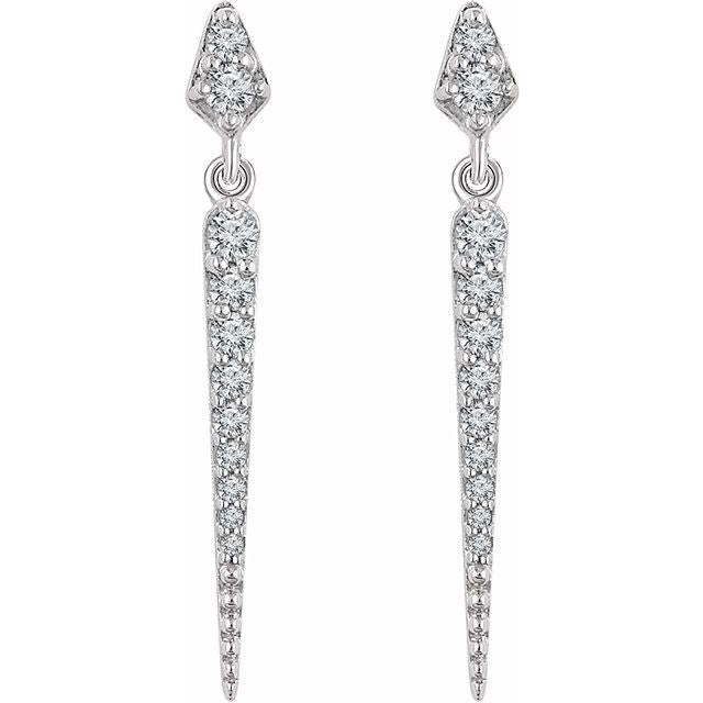 14K White Gold 1/4 Carat Diamond Dangle Spike Earrings